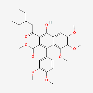 molecular formula C30H36O9 B1680460 Methyl 1-(3,4-dimethoxyphenyl)-3-(3-ethyl-1-oxopentyl)-4-hydroxy-6,7,8-trimethoxy-2-naphthalenecarboxylate CAS No. 151165-96-7
