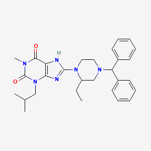 molecular formula C29H36N6O2 B1680463 8-(4-benzhydryl-2-ethylpiperazin-1-yl)-3-isobutyl-1-methyl-3,7-dihydro-1H-purine-2,6-dione CAS No. 112666-96-3