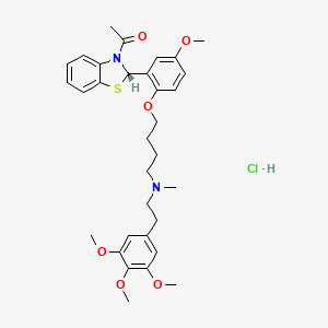 molecular formula C32H41ClN2O6S B1680468 3-Acetyl-2-(5-methoxy-2-(4-(N-methyl-N-(3,4,5-trimethoxyphenethyl)amino)butoxy)phenyl)benzothiazoline CAS No. 112946-90-4