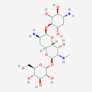 molecular formula C21H39N3O13 B1680479 (2R,3R,4S,5S,6R)-2-[[(2R,3S,4R,4aR,6S,7R,8aS)-7-amino-6-[(1R,2R,3S,4R,6S)-4-amino-2,3,6-trihydroxycyclohexyl]oxy-4-hydroxy-3-(methylamino)-2,3,4,4a,6,7,8,8a-octahydropyrano[3,2-b]pyran-2-yl]oxy]-6-(hydroxymethyl)oxane-3,4,5-triol CAS No. 86630-31-1