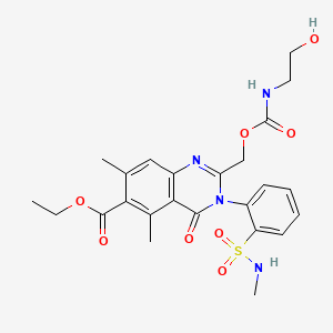 molecular formula C24H28N4O8S B1680484 2-(2-Hydroxy-ethylcarbamoyloxymethyl)-5,7-dimethyl-3-(2-methylsulfamoyl-phenyl)-4-oxo-3,4-dihydro-quinazoline-6-carboxylic Acid Ethyl Ester CAS No. 581106-09-4