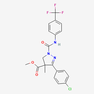 molecular formula C20H17ClF3N3O3 B1680580 Methyl 3-(4-chlorophenyl)-4,5-dihydro-4-methyl-1-(((4-(trifluoromethyl)phenyl)amino)carbonyl)-1H-pyrazole-4-carboxylate CAS No. 99832-61-8