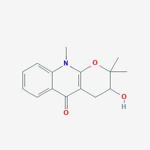 molecular formula C15H17NO3 B1680617 2,3,4,10-Tetrahydro-3-hydroxy-2,2,10-trimethyl-5H-pyrano(2,3-b)quinolin-5-one CAS No. 7688-58-6