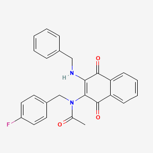 molecular formula C26H21FN2O3 B1680648 N-[3-(benzylamino)-1,4-dioxo-1,4-dihydro-2-naphthalenyl]-N-(4-fluorobenzyl)acetamide CAS No. 355406-76-7