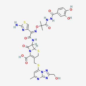 molecular formula C31H31N11O10S3 B1680653 7-(2-(2-Amino-4-thiazolyl)-2-((1-(3-(3,4-dihydroxybenzoyl)carbazoyl)-1-methylethoxy)imino)acetamido)-3-(((2-(hydroxymethyl)-5-methyl(1,2,4)triazolo(1,5-a)pyrimidin-7-yl)thio)methyl)-8-oxo-5-thia-1-azabicyclo(4.2.0)oct-2-ene-2-carboxylic acid CAS No. 134452-47-4