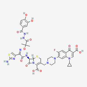 molecular formula C41H41FN10O12S2 B1680674 (6R,7R)-7-[[(2Z)-2-(2-Amino-1,3-thiazol-4-yl)-2-[1-[2-(3,4-dihydroxybenzoyl)hydrazinyl]-2-methyl-1-oxopropan-2-yl]oxyiminoacetyl]amino]-3-[[4-(3-carboxy-1-cyclopropyl-6-fluoro-4-oxoquinolin-7-yl)piperazin-1-yl]methyl]-8-oxo-5-thia-1-azabicyclo[4.2.0]oct-2-ene-2-carboxylic acid CAS No. 143488-32-8