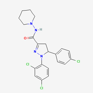 molecular formula C21H21Cl3N4O B1680724 (3R)-3-(4-chlorophenyl)-2-(2,4-dichlorophenyl)-N-piperidin-1-yl-3,4-dihydropyrazole-5-carboxamide CAS No. 861151-12-4