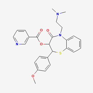 molecular formula C26H27N3O4S B1680785 3-Nicotinoxy-2,3-dihydro-5,2-(dimethylamino)ethyl-2-(4-methoxyphenyl)-1,5-benzothiazepin-4(5H)-one CAS No. 109545-09-7