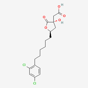 molecular formula C18H22Cl2O5 B1680794 (3R,5S)-rel-5-[6-(2,4-Dichlorophenyl)hexyl]tetrahydro-3-hydroxy-2-oxo-3-furanaceticacid CAS No. 154566-12-8