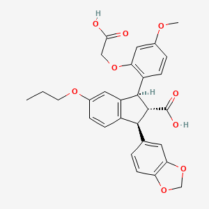 molecular formula C29H28O9 B1680799 1H-Indene-2-carboxylic acid, 1-(1,3-benzodioxol-5-yl)-3-(2-(carboxymethoxy)-4-methoxyphenyl)-2,3-dihydro-5-propoxy-, (1S,2R,3S)- CAS No. 157659-79-5
