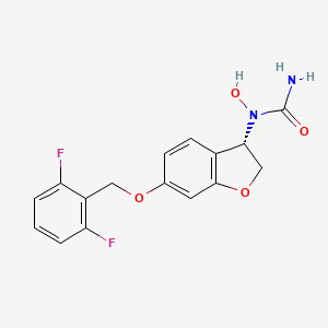 molecular formula C16H14F2N2O4 B1680801 1-((3S)-6-((2,6-Difluorophenyl)methoxy)-2,3-dihydrobenzofuran-3-yl)-1-hydroxyurea CAS No. 162750-10-9