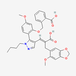 molecular formula C34H34N2O9 B1680813 2-[[2-[2-butyl-4-[(E)-3-hydroxy-2-[(6-methoxy-1,3-benzodioxol-5-yl)methyl]-3-oxoprop-1-enyl]pyrazol-3-yl]-5-methoxyphenoxy]methyl]benzoic acid CAS No. 188257-69-4
