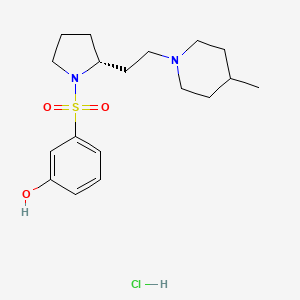 molecular formula C18H29ClN2O3S B1680822 (R)-3-((2-(2-(4-Methylpiperidin-1-yl)ethyl)pyrrolidin-1-yl)sulfonyl)phenol hydrochloride CAS No. 261901-57-9