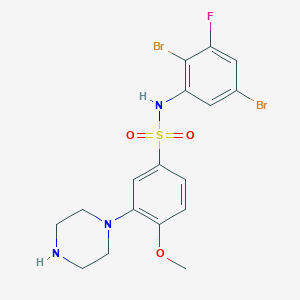 N-(2,5-dibromo-3-fluorophenyl)-4-methoxy-3-(piperazin-1-yl)benzene-1-sulfonamide
