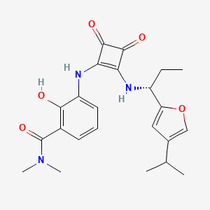 molecular formula C23H27N3O5 B1680915 (R)-2-Hydroxy-3-((2-((1-(4-isopropylfuran-2-yl)propyl)amino)-3,4-dioxocyclobut-1-en-1-yl)amino)-N,N-dimethylbenzamide CAS No. 473728-58-4