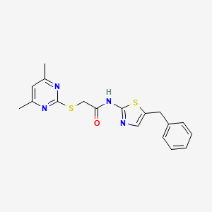 molecular formula C18H18N4OS2 B1680978 N-(5-benzyl-1,3-thiazol-2-yl)-2-[(4,6-dimethylpyrimidin-2-yl)sulfanyl]acetamide CAS No. 801227-82-7