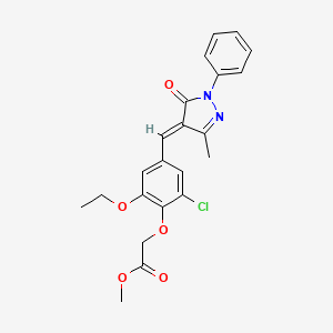 molecular formula C22H21ClN2O5 B1680994 methyl 2-[2-chloro-6-ethoxy-4-[(E)-(3-methyl-5-oxo-1-phenylpyrazol-4-ylidene)methyl]phenoxy]acetate CAS No. 431979-47-4