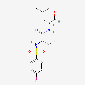 molecular formula C17H25FN2O4S B1680998 2-[(4-fluorophenyl)sulfonylamino]-3-methyl-N-(4-methyl-1-oxopentan-2-yl)butanamide CAS No. 190274-53-4