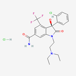 molecular formula C22H24Cl2F3N3O3 B1681013 1H-Indole-6-carboxamide, 3-(2-chlorophenyl)-1-(2-(diethylamino)ethyl)-2,3-dihydro-3-hydroxy-2-oxo-4-(trifluoromethyl)-, monohydrochloride, (3S)- CAS No. 259667-25-9
