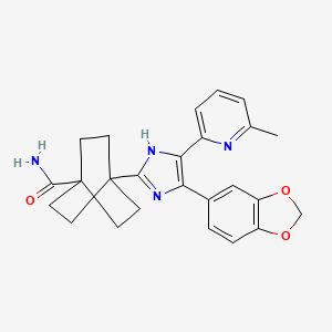 molecular formula C25H26N4O3 B1681015 4-[4-(1,3-Benzodioxol-5-yl)-5-(6-methylpyridin-2-yl)-1H-imidazol-2-yl]bicyclo[2.2.2]octane-1-carboxamide CAS No. 614749-78-9