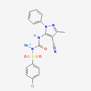 molecular formula C18H13ClN5NaO3S B1681018 Sodium ((4-chlorophenyl)sulfonyl)((4-cyano-3-methyl-1-phenyl-1H-pyrazol-5-yl)carbamoyl)amide CAS No. 194542-56-8