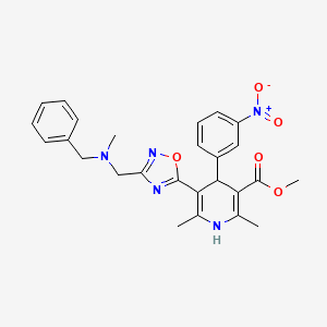 molecular formula C26H27N5O5 B1681026 3-Pyridinecarboxylic acid, 1,4-dihydro-2,6-dimethyl-5-(3-((methyl(phenylmethyl)amino)methyl)-1,2,4-oxadiazol-5-yl)-4-(3-nitrophenyl)-, methyl ester CAS No. 103898-38-0