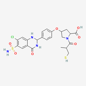 molecular formula C23H25ClN4O7S2 B1681082 4-[4-(7-chloro-4-oxo-6-sulfamoyl-2,3-dihydro-1H-quinazolin-2-yl)phenoxy]-1-(2-methyl-3-sulfanylpropanoyl)pyrrolidine-2-carboxylic acid CAS No. 89813-31-0