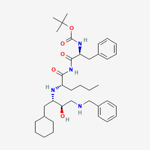 B1681092 tert-butyl N-[(2S)-1-[[(2S)-2-[[(2S,3R)-4-(benzylamino)-1-cyclohexyl-3-hydroxybutan-2-yl]amino]hexanoyl]amino]-1-oxo-3-phenylpropan-2-yl]carbamate CAS No. 139113-49-8
