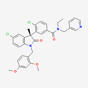 B1681113 4-chloro-3-[(3R)-5-chloro-1-[(2,4-dimethoxyphenyl)methyl]-3-methyl-2-oxoindol-3-yl]-N-ethyl-N-(pyridin-3-ylmethyl)benzamide CAS No. 785048-28-4