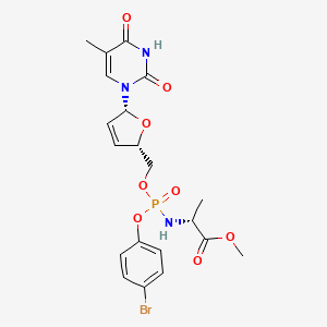 molecular formula C20H23BrN3O8P B1681122 methyl (2R)-2-[[(4-bromophenoxy)-[[(2S,5R)-5-(5-methyl-2,4-dioxopyrimidin-1-yl)-2,5-dihydrofuran-2-yl]methoxy]phosphoryl]amino]propanoate CAS No. 217178-62-6