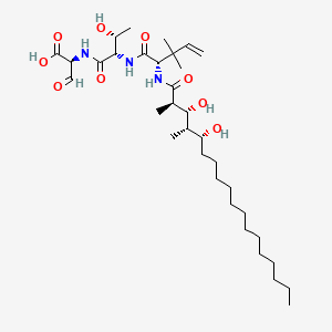 molecular formula C34H61N3O9 B1681141 (2S)-2-[[(2S,3R)-2-[[(2S)-2-[[(2R,3R,4S,5R)-3,5-dihydroxy-2,4-dimethyloctadecanoyl]amino]-3,3-dimethylpent-4-enoyl]amino]-3-hydroxybutanoyl]amino]-3-oxopropanoic acid CAS No. 147334-90-5