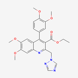 B1681210 Ethyl 4-(3,4-dimethoxyphenyl)-6,7-dimethoxy-2-(1H-1,2,4-triazol-1-ylmethyl)-3-quinolinecarboxylate CAS No. 158146-85-1