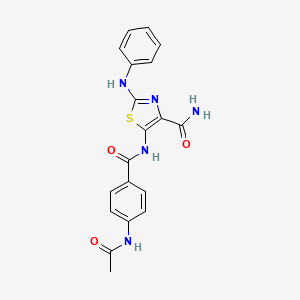 molecular formula C19H17N5O3S B1681324 5-{[4-(Acetylamino)benzoyl]amino}-2-anilino-1,3-thiazole-4-carboxamide CAS No. 933886-36-3