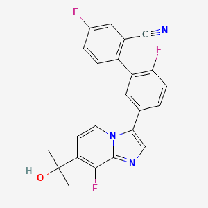 B1681351 5-Fluoro-2-{2-fluoro-5-[8-fluoro-7-(2-hydroxypropan-2-yl)imidazo[1,2-a]pyridin-3-yl]phenyl}benzonitrile CAS No. 628690-75-5