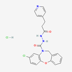molecular formula C22H20Cl2N4O3 B1681513 二苯并(b,f)(1,4)恶氮杂卓-10(11H)-羧酸、8-氯-、2-(1-氧代-3-(4-吡啶基)丙基)肼、一水合物 CAS No. 146033-02-5