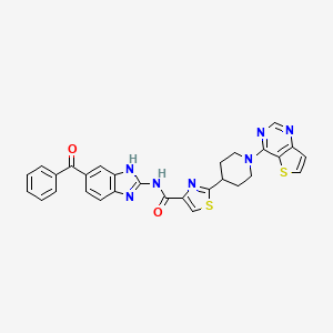 molecular formula C29H23N7O2S2 B1681519 4-Thiazolecarboxamide, N-(6-benzoyl-1H-benzimidazol-2-yl)-2-(1-thieno[3,2-d]pyrimidin-4-yl-4-piperidinyl)- CAS No. 913822-46-5