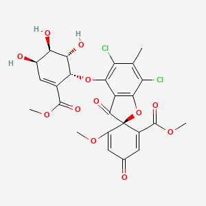 molecular formula C25H22Cl2O12 B1681527 methyl (2S)-5,7-dichloro-5'-methoxy-6-methyl-3,3'-dioxo-4-[[(1R,4R,5R,6S)-4,5,6-trihydroxy-2-methoxycarbonyl-1-cyclohex-2-enyl]oxy]spiro[1-benzofuran-2,6'-cyclohexa-1,4-diene]-1'-carboxylate CAS No. 196615-89-1