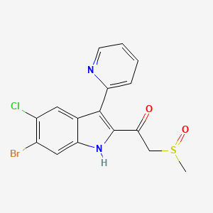 molecular formula C16H12BrClN2O2S B1681535 6-溴-5-氯-2-((甲基亚磺酰)乙酰)-3-(2-吡啶基)吲哚 CAS No. 75696-17-2