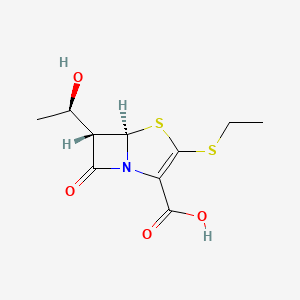 molecular formula C10H13NO4S2 B1681537 4-Thia-1-azabicyclo(3.2.0)hept-2-ene-2-carboxylic acid, 3-(ethylthio)-6-((1R)-1-hydroxyethyl)-7-oxo-, (5R,6S)- CAS No. 77646-83-4