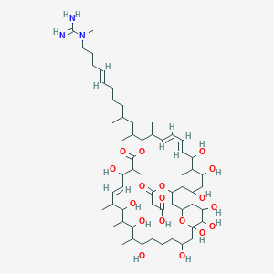 molecular formula C59H103N3O18 B1681567 3-oxo-3-[[(10E,12Z,20E)-5,7,9,19,23,25,27,31,33,34,35-undecahydroxy-8,14,18,22,26,30-hexamethyl-15-[(E)-4-methyl-12-[(N'-methylcarbamimidoyl)amino]dodec-8-en-2-yl]-17-oxo-16,37-dioxabicyclo[31.3.1]heptatriaconta-10,12,20-trien-3-yl]oxy]propanoic acid CAS No. 11056-18-1