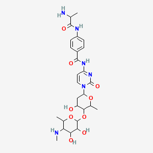 molecular formula C27H38N6O9 B1681645 4-(2-aminopropanoylamino)-N-[1-[5-[3,4-dihydroxy-6-methyl-5-(methylamino)oxan-2-yl]oxy-4-hydroxy-6-methyloxan-2-yl]-2-oxopyrimidin-4-yl]benzamide CAS No. 115748-04-4