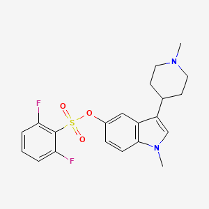 molecular formula C21H22F2N2O3S B1681654 1-甲基-3-(1-甲基哌啶-4-基)-1H-吲哚-5-基 2,6-二氟苯磺酸盐 CAS No. 445441-26-9