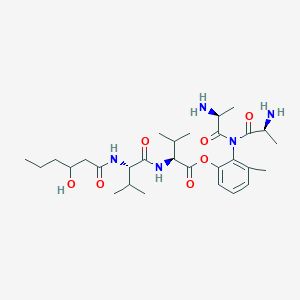 molecular formula C28H46N6O7 B1681687 [2-[bis[(2S)-2-aminopropanoyl]amino]-3-methylphenyl] (2S)-2-[[(2S)-2-(3-hydroxyhexanoylamino)-3-methylbutanoyl]amino]-3-methylbutanoate CAS No. 144285-77-8