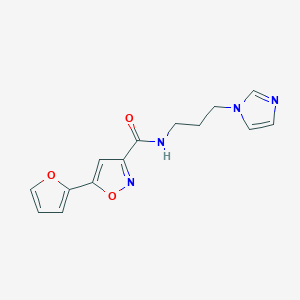molecular formula C14H14N4O3 B1681811 5-(furan-2-yl)-N-(3-imidazol-1-ylpropyl)-1,2-oxazole-3-carboxamide CAS No. 909089-13-0