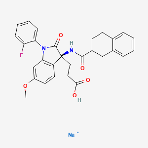 molecular formula C29H27FN2NaO5 B1681856 1H-Indole-3-propanoic acid, 1-(2-fluorophenyl)-2,3-dihydro-3-((3-isoquinolinylcarbonyl)amino)-6-methoxy-2-oxo-, monosodium salt, (S)- CAS No. 169042-78-8