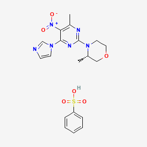 molecular formula C19H22N6O6S B1681858 benzenesulfonic acid;(3S)-4-(4-imidazol-1-yl-6-methyl-5-nitropyrimidin-2-yl)-3-methylmorpholine CAS No. 350595-61-8