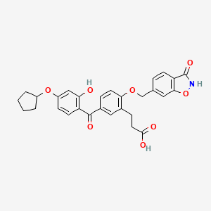 molecular formula C29H27NO8 B1681860 3-(5-(4-(Cyclopentyloxy)-2-hydroxybenzoyl)-2-((3-hydroxybenzo[d]isoxazol-6-yl)methoxy)phenyl)propanoic acid CAS No. 530141-72-1