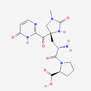 molecular formula C17H22N6O6 B1681865 L-Proline, (4S)-hexahydro-1-methyl-2,6-dioxo-4-pyrimidinecarbonyl-L-histidyl- CAS No. 103300-77-2