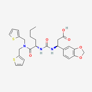 molecular formula C27H31N3O6S2 B1681941 (3S)-3-(1,3-benzodioxol-5-yl)-3-[[(2S)-1-[bis(thiophen-2-ylmethyl)amino]-1-oxohexan-2-yl]carbamoylamino]propanoic acid CAS No. 247044-77-5