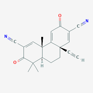 molecular formula C21H18N2O2 B1681945 (4Bs,8aR,10aS)-10a-ethynyl-4b,8,8-trimethyl-3,7-dioxo-9,10-dihydro-8aH-phenanthrene-2,6-dicarbonitrile CAS No. 936475-62-6